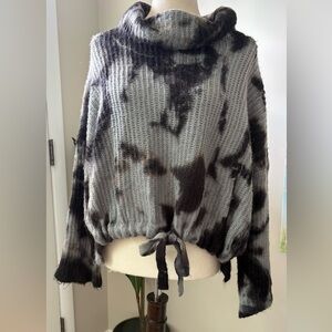 Vintage Havana Gray and Black Tie-Dye Cowl Neck Sweater